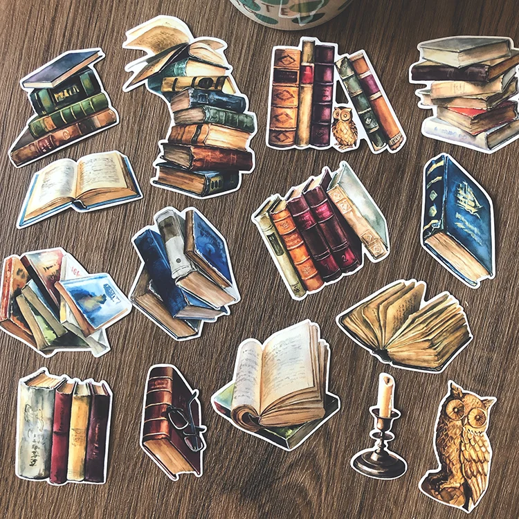 15pcs Vintage books stickers DIY scrapbooking album junk journal happy planner decorative stickers