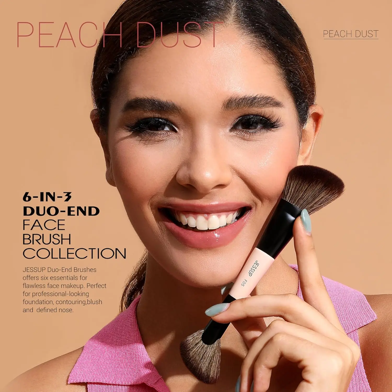 Juego de brochas de maquillaje de doble punta, 3 uds., para base, contorno, rubor, resaltar y polvos, brochas sintéticas T508