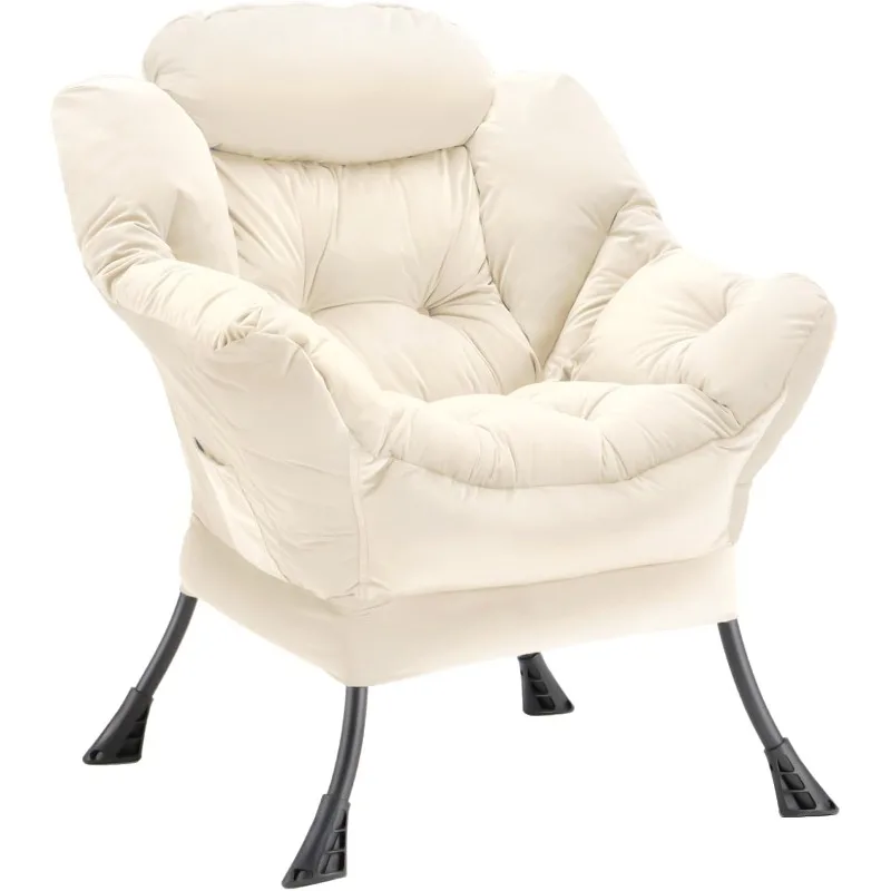 Lazy Chair Thick Padded, Accent Chair Velvet Upholstered with Wide Seat, Stable Metal Frame and Non-Slip Pad, Modern