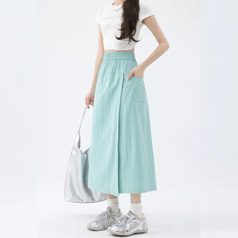 XIZOU High Waist Thin Wide Leg Workwear Skirt Pants Women's Summer Casual Loose Fit Korean Sle Nine Points Polyester Fiber