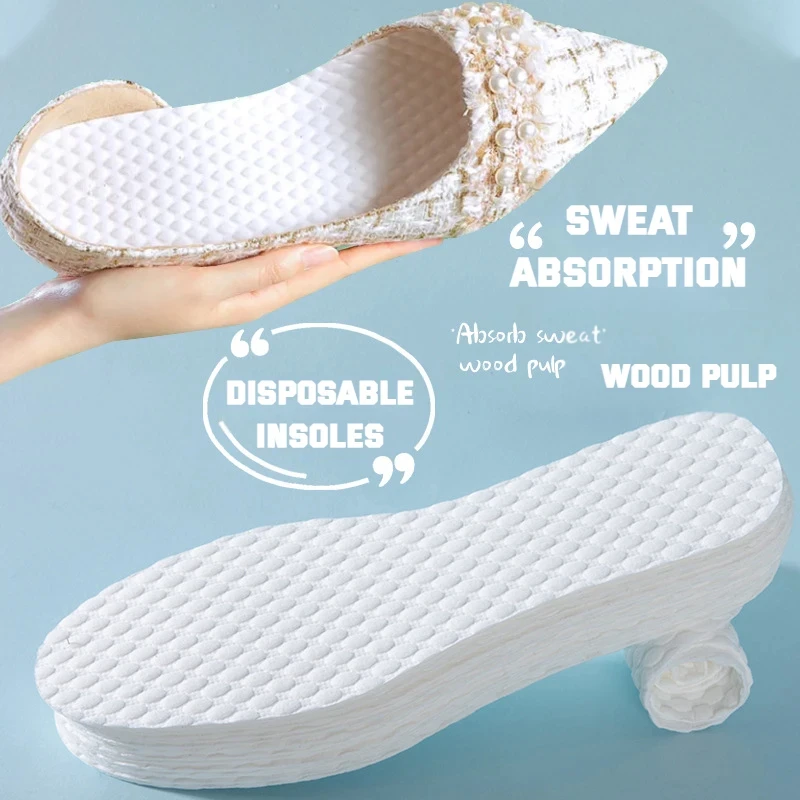 Natural Wood Pulp Shoe Insole Sweat-Absorbing Without Stickiness Light Breathable Inserts Disposable Foot Pads Non-Slip Cushion