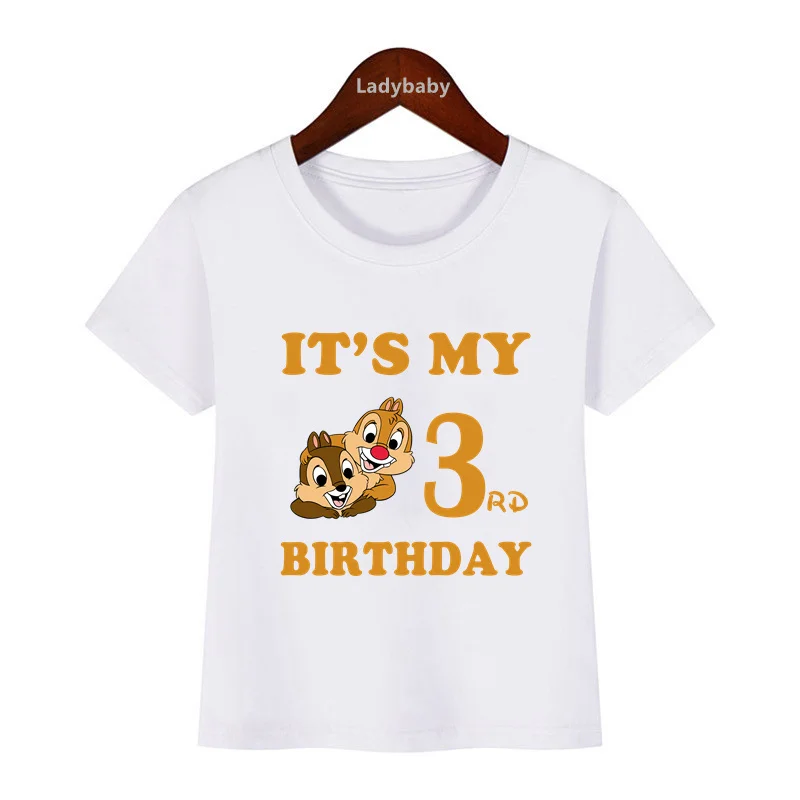 Chip and Dale Squirrel Print Cartoon Kids Clothes It's My 1 2 3 4 5 6 7 8 9 Years Birthday Boys Girls T shirt Baby T-Shirts