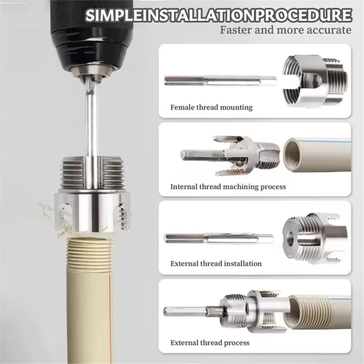 11·11COUPON Pipe Threading Tool PVC Pipe Threading Cutter Water Pipe Internal External Thread Tapping Tool Electric Drill