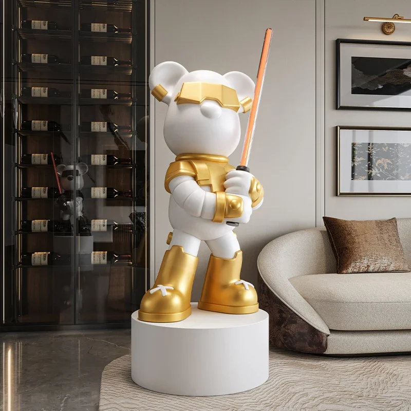 90cm Modern Lightsaber Mechanical Bear Floor Ornament Sculpture,home Living Room TV Cabinet,office Sculpture Decoration Gift