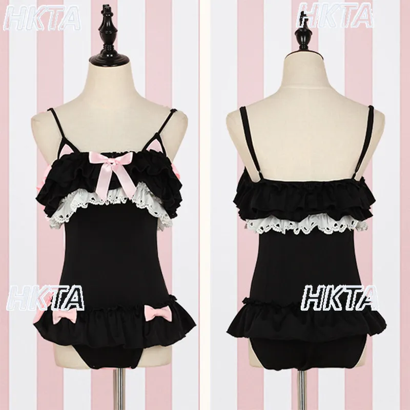 Summer New Swimsuit Girl Cos Suit Pink Rabbit Cat Ears Maid Cosplay Costume Women Ruffles Cute Bathing Suit One-piece Swimwear
