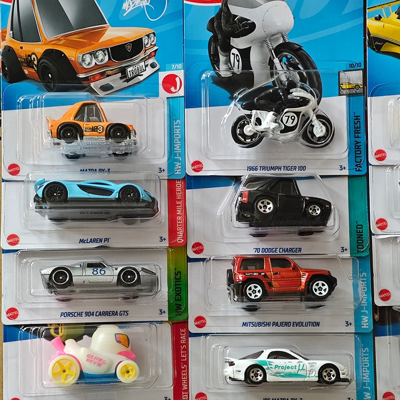 24 J Hot Wheels Car juguetes para niños, modelo de vehículo 1:64 fundido a presión, Let\'s Race, motocicleta Triumph Tiger Mazda Rx7 Mitsubishi