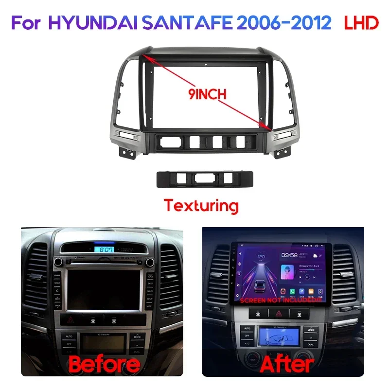 9Inch Radio Fascia For Hyundai SantaFe 2006 2007 2008 2009-2012 Stereo DVD Player Install Panel Audio Frame  Dashboard Mount Kit