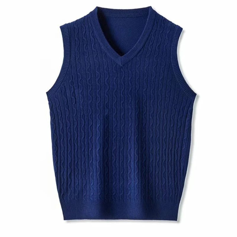 Men's V Neck Cable Knit Sweater Vest Double Sided Sleeveless Pullover Waistcoat Warm Business Casual Winter Outfit