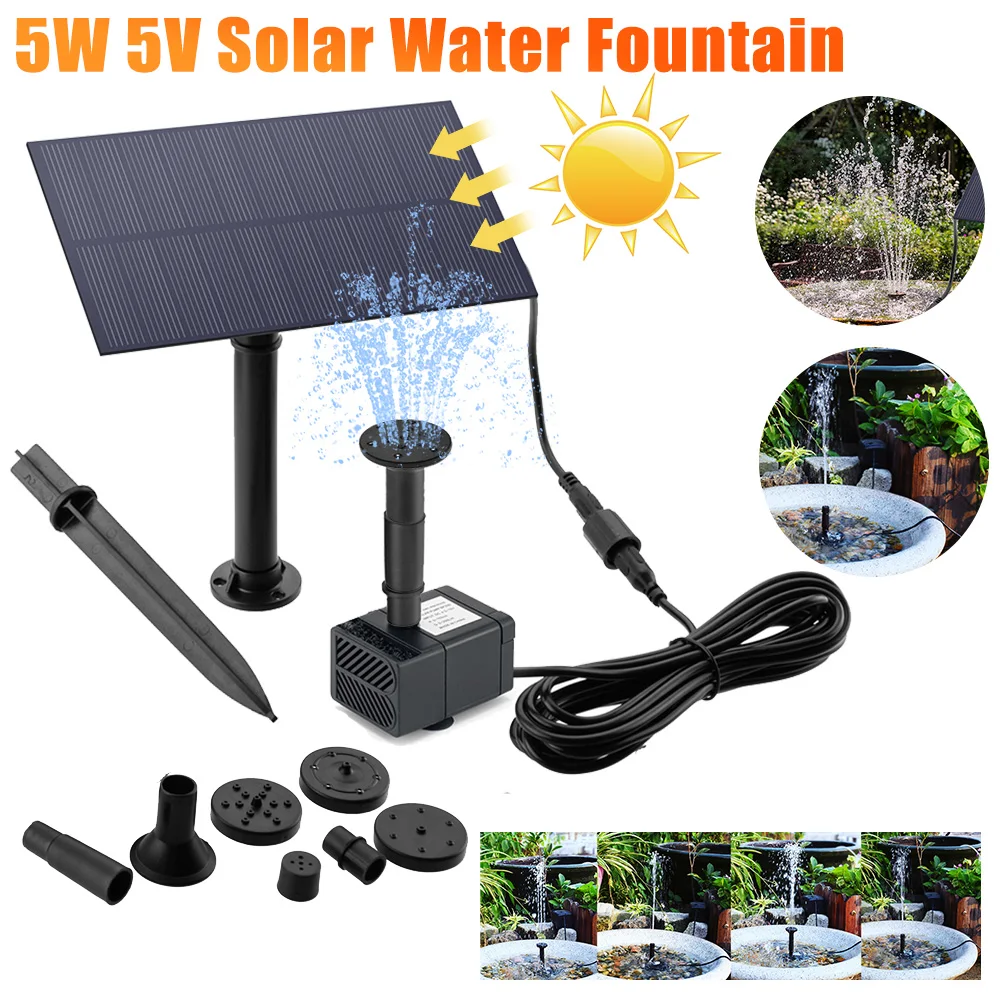 5W 5V Fountain Panel Pump Garden Decoration with Stake Solar Panel Pump Watering System Energy Saving 180L/h Kits for Fish Tank
