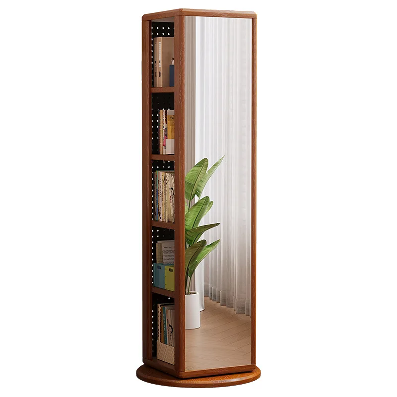 

Rotating bookshelf Floor-to-ceiling living room Multi-layer shelf with full-length mirror Storage hole board corner bookcase