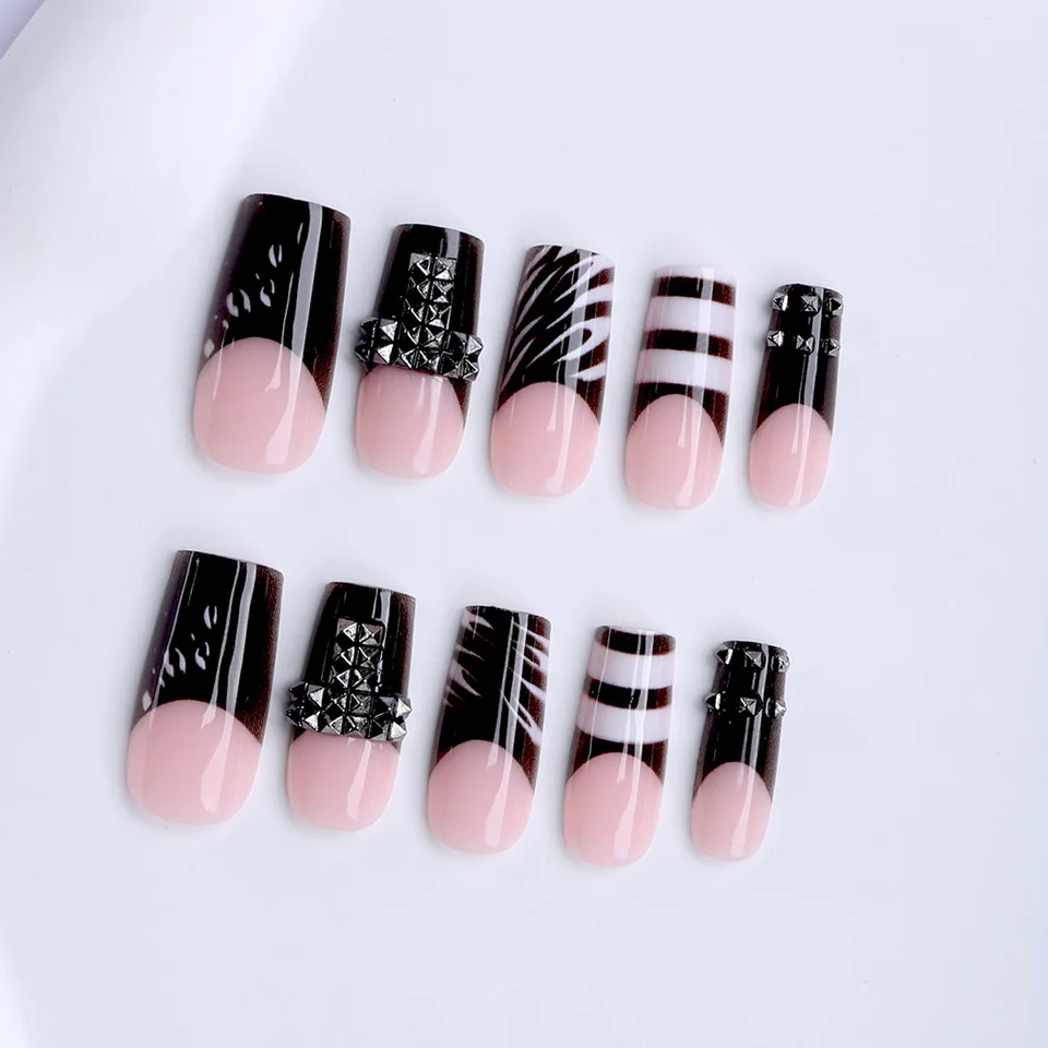 24 piezas uñas press-on francesas cuadradas oscuras mate, uñas postizas artificiales para manicura 3