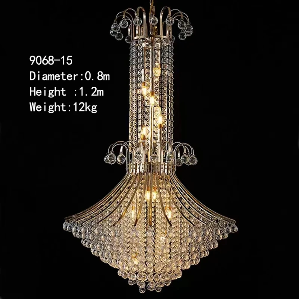 Modern hotel lobby luxury crystal hanging light crystal chandelier lighting big golden decorative European vintage luxury lamp