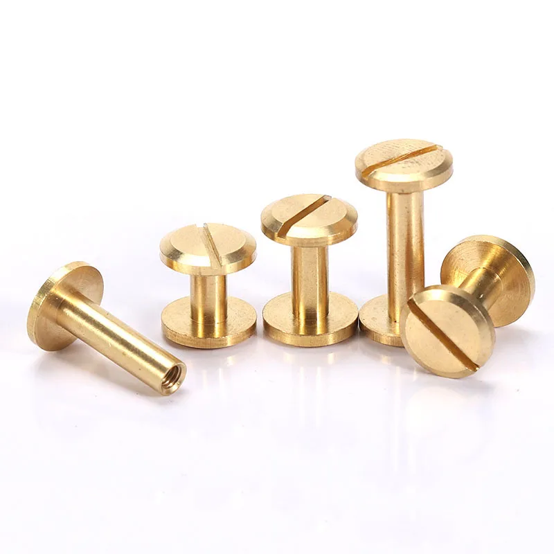 10pcs Brass Binding Chicago Screws Studs Rivets Slotted Belt Screw for Photo Album Desk Menu Wallet Fasteners Rod Length 3~30mm