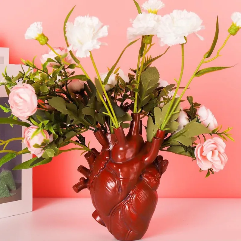 Creative Anatomical Heart Vase Resin Flower Pot Heart Shape Vase Countertop Desktop Ornament Table Desk Flower Vase Decor