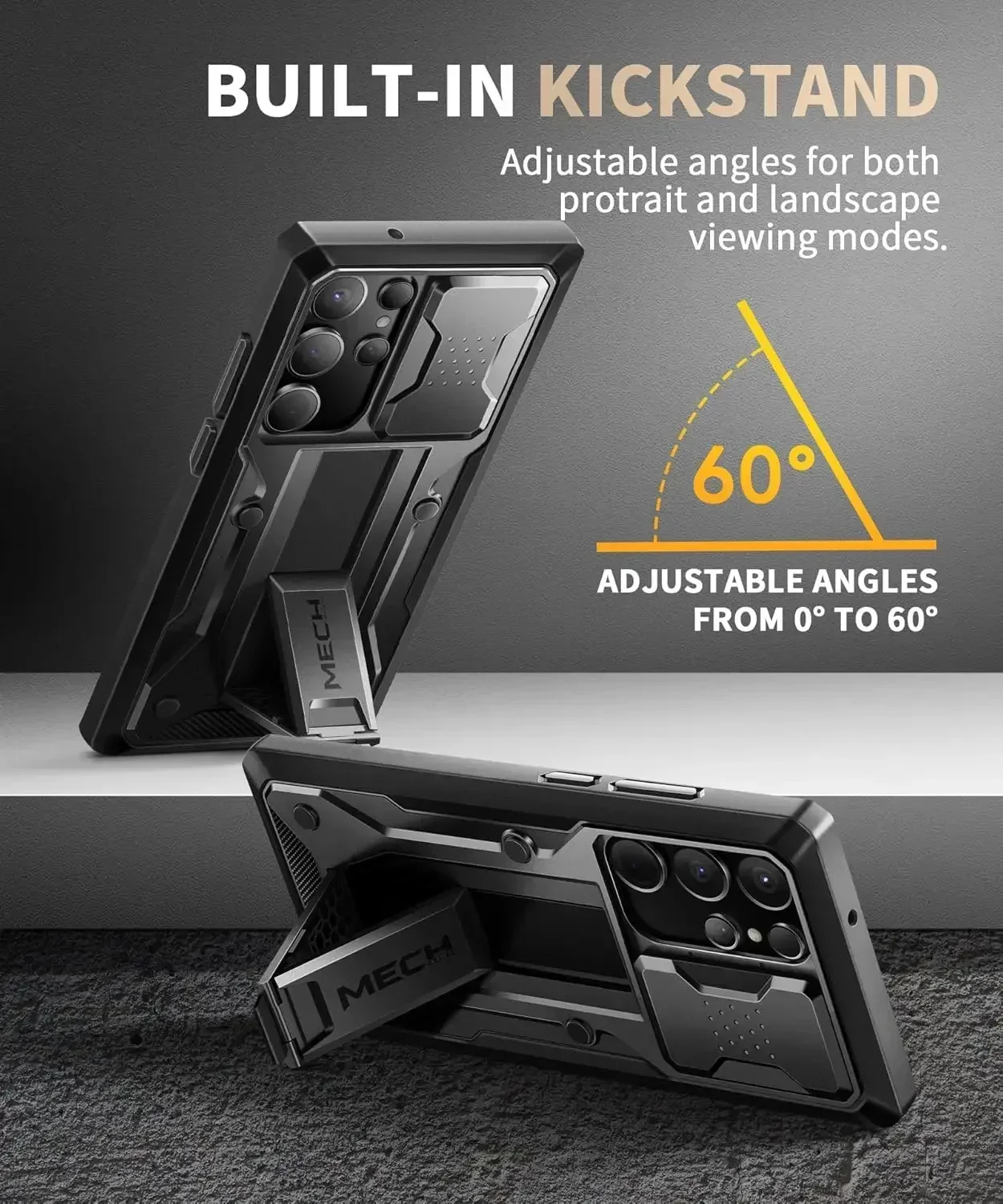 TONGATE for Samsung Galaxy S23 Ultra Case Slide Camera Protection Built-in Folding Stand 360°Rotatable Belt Clip PC Phone Case