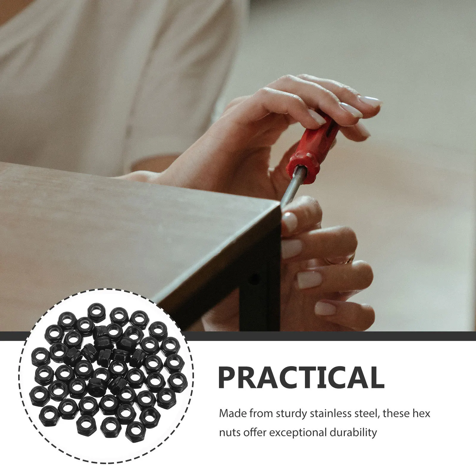 50Pcs Stainless Steel Self Locking Hex Nuts M5 Nylon Insert Threaded Locknuts for Bolts Hardware Stainless Steel Threaded Nuts