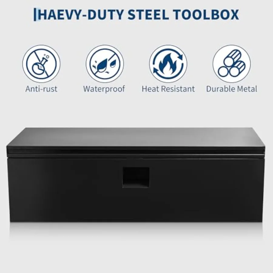 Heavy Duty Truck Tool Box for Jobsite Storage, Steel, Black, Weather-Resistant Locking Design