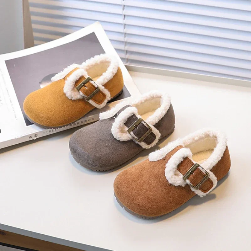 

Girls Cotton Shoes 2024 New Winter Children's Flats Solid Color Warm Kids Fashion Plush Flat Shoes Trend Breathable Soft Bottom