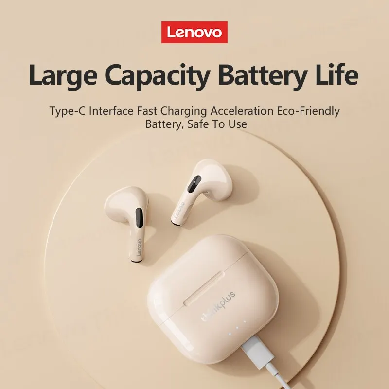 Lenovo LP40 Plus earphone Bluetooth Headset nirkabel headphone pengurang kebisingan 230mAh HiFi Stereo earbud olahraga dengan mikrofon