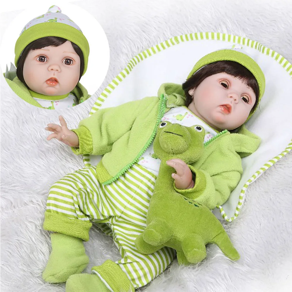 

Blinking Eyes Doll bebe reborn cloth body soft silicone reborn baby doll with dinosaur coat toys for children's day gift 55cm