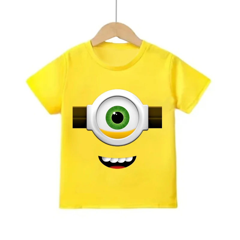 Cartoon-Minion-Kurzarm-T-Shirt für Jungen und Mädchen, Baumwoll-T-Shirts mit süßem Aufdruck, gelbe O-Neck-Tops, Sommer-Oberteile, lässige Kleidung für Teenager. – Detail 6