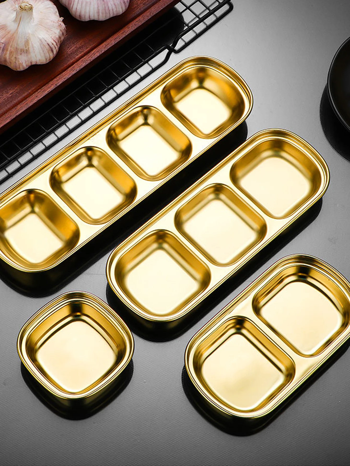 

Stainless Steel Divided Seasoning Sauce Dip Bowl, Compartment Korean Ketchup Sauce Bowl, Vinegar Soy Spice Condiment Tray