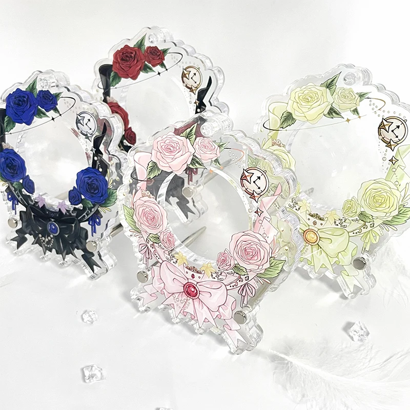 

Vintage Rose Themed Acrylic Display Stand Decorative Storage Organizer for Miniatures and Collectibles Elegant Desktop Decor