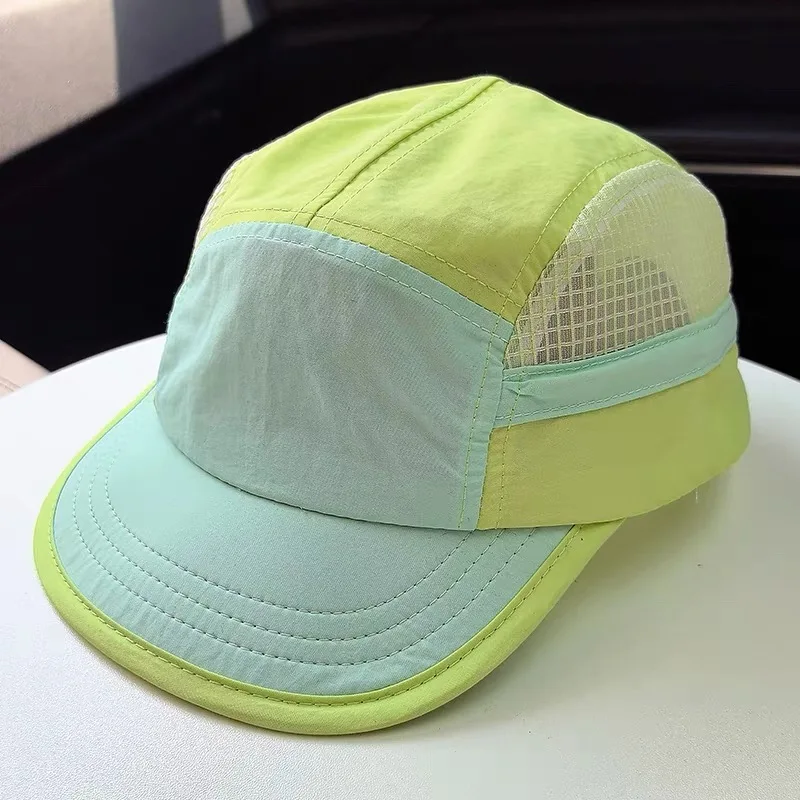 Color-Blocked Quick-Dry Five-Panel Mesh Baseball Cap, Outdoor Hiking Breathable Sunshade Short-Brimmed Cap, Unisex Summer Running Sun Protection Camping Cycling Soft-Top Quick-Dry Work Cap