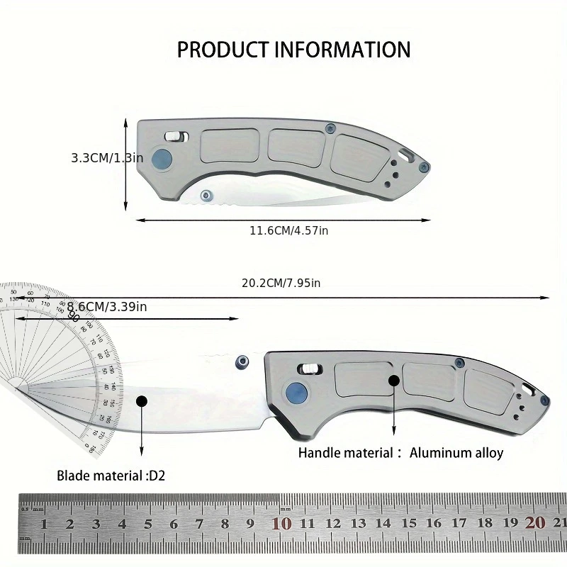 748 المتقدمة D2 شفرة حادة رمادي مقبض ألمونيوم التخييم في الهواء الطلق المحمولة دليل سكين للفرد مع مشبك جيب ، سكين الرجال