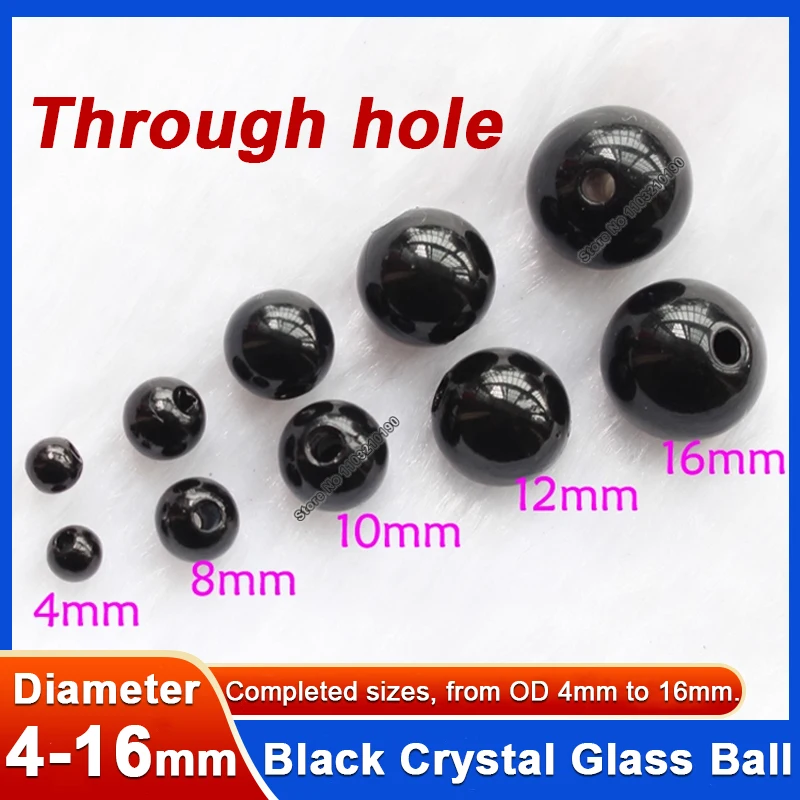 4/6/8/10/12/14/16mm Black Crystal Glass Round Beads with Through-hole Loose Round Beads For Jewelry Making DIY Bracelets Beading