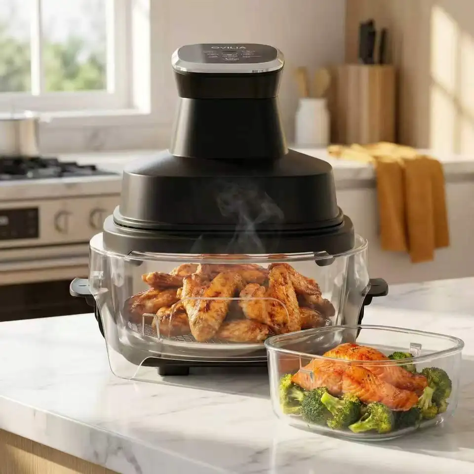 Dual Capacity Glass Air Fryer with Removable Containers
