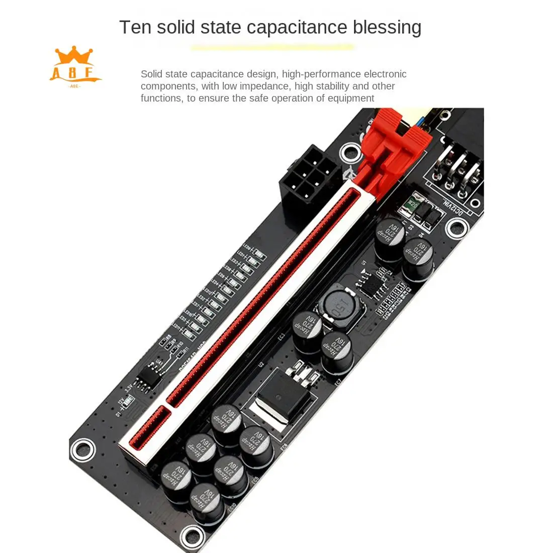 

A08E-VER011 PRO Riser Card PCI-E 1X до 16X USB3.0 6-контактный графический удлинительный кабель с 10 твердыми конденсаторами B250 B75 BTC