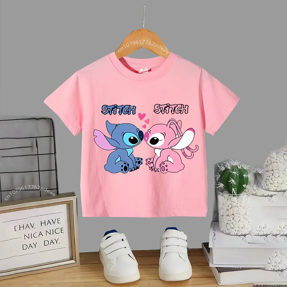 Disney Teen 100% Cotton T-shirt Boys Girls Cartoon Stitch Boys Printed Comfortable T-shirt Baby Baby Short sleeved top