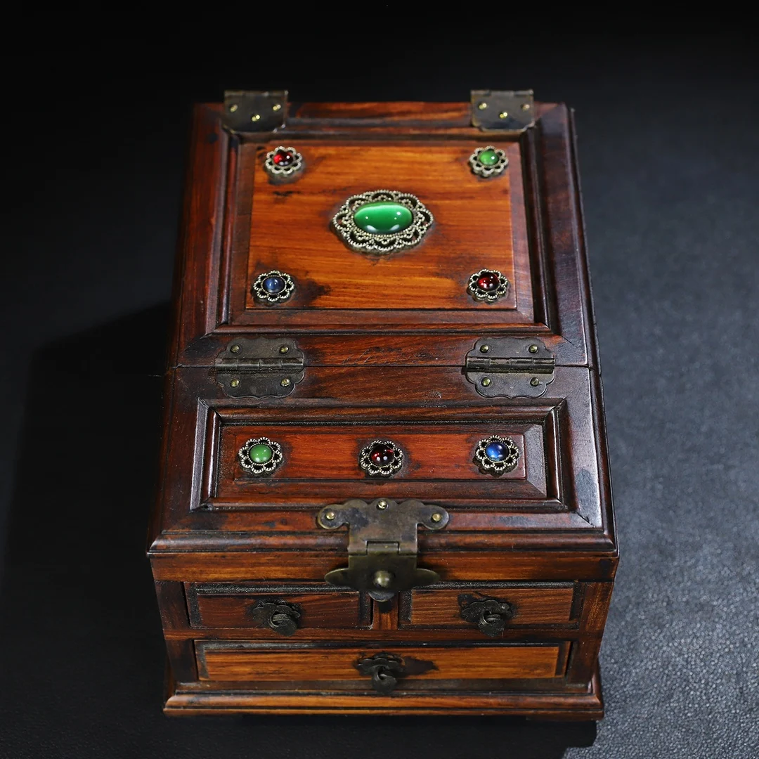 Antique rosewood solid wood box storage box inlaid with gemstones box ornaments