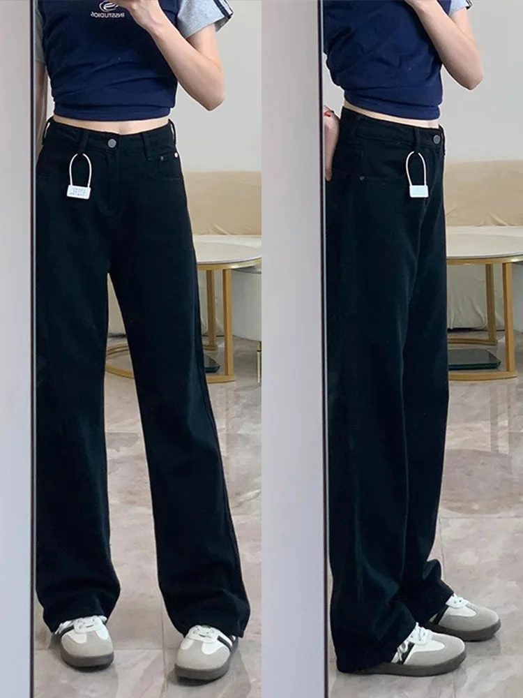 Jeans a gamba dritta a vita alta Bla Pantaloni larghi a gamba larga da donna Autunno New Sle Skinnies in denim affusolati dimagranti per taglie forti