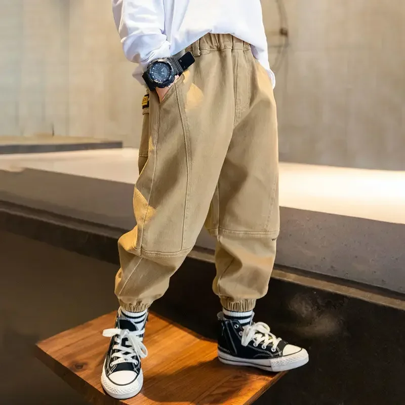 Boys' Pants Trousers New Cargo Pants Medium and Big Children Ankle Banded Pants Fashionable Korean Style Casual