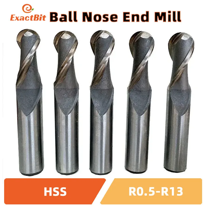 

SIQICNC HSS Ball Nose End Mill 2 Flute 4 Flute with Straight Shank Radius 0.5 to R16 Milling Cutter CNC Metal Machining Tool