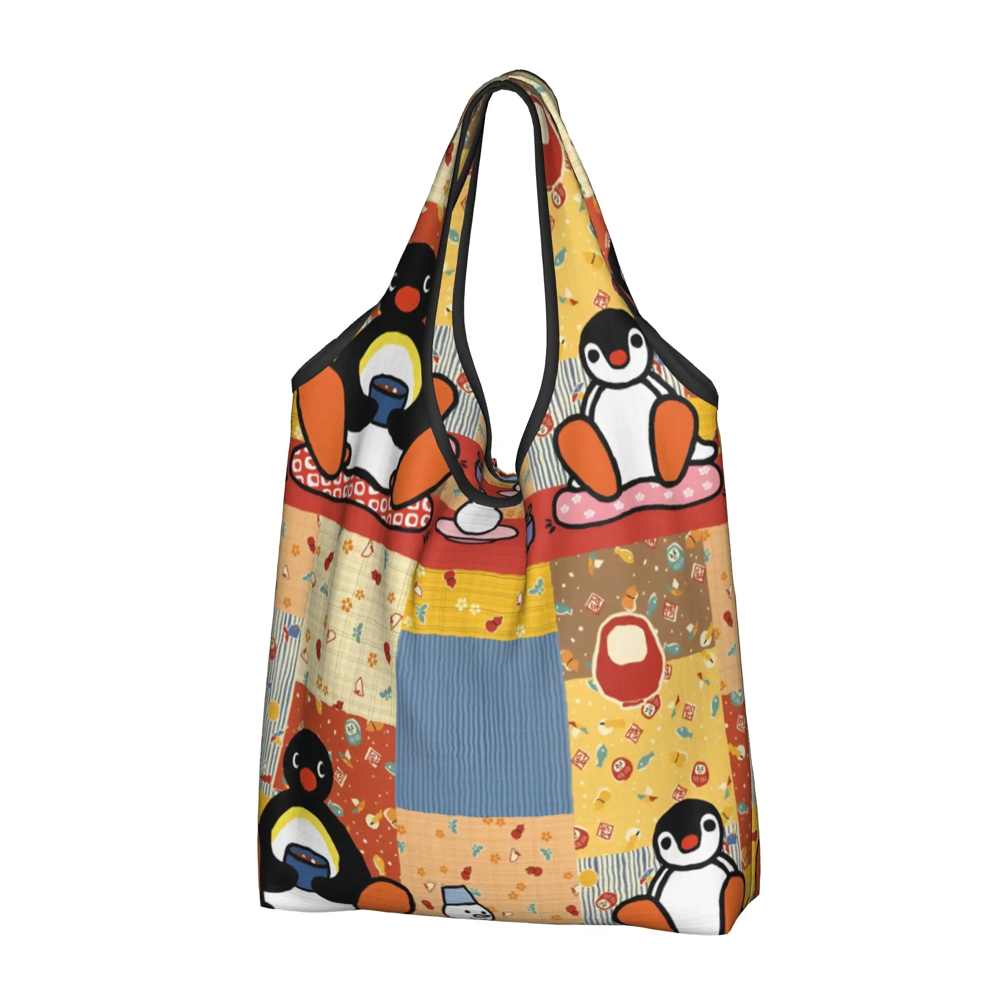 Custom Penguin Cartoon Manga Shopping Bag Women Portable Large Capacity Grocery Classic Shopper Tote Bags