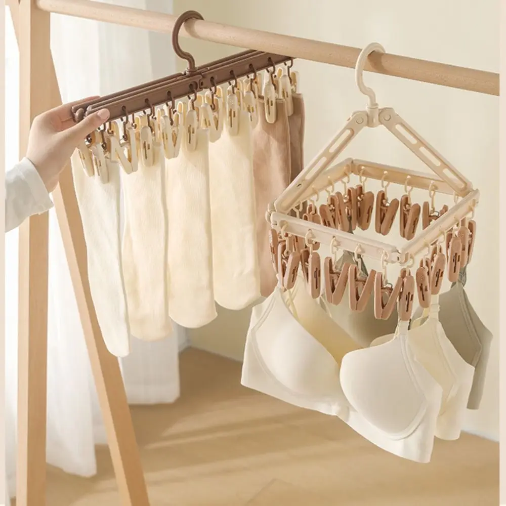 

Rotatable Coat Hanger with Clips Windproof Space Saving Underwear Sock Clips Adjustable Foldable Scarless Clothes Rack Dormitory