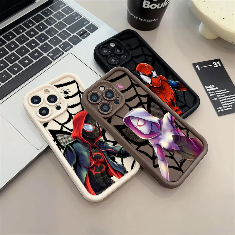 Spider-Man Miles Morales Spider Gwen Marvel Soft Case For iPhone 16 15 11 13 14 12 Pro Max 15 Plus Mini Coque 16Pro Phone Cover