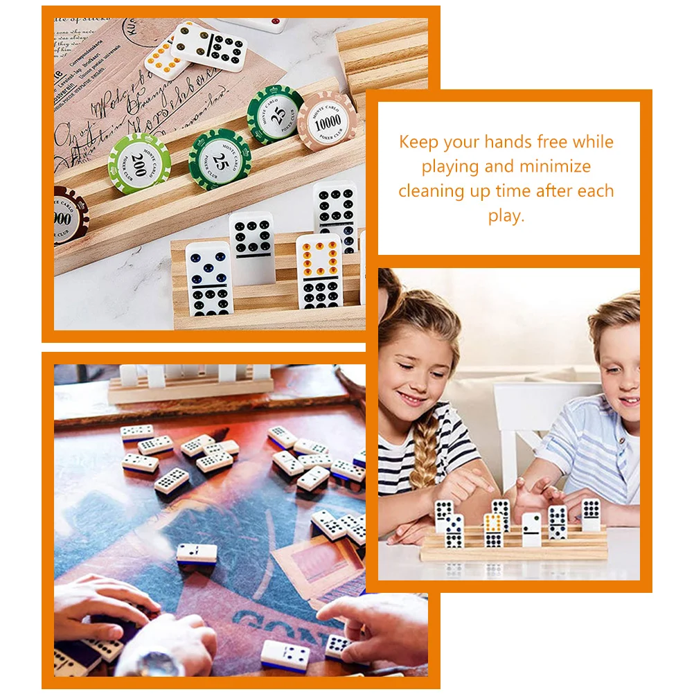 

Wooden Domino Holder Durable Natural Wood Base Multi-Function Organizer for Board Games Domino Display Tray Holder