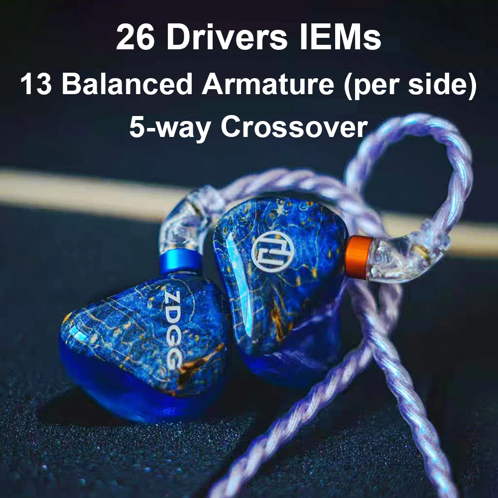26 Drivers IEM Earphones in Ear Monitor Earbuds HiFi Headphones ZDGG H26 Balanced Armature Wired Headphones 2pin IEMs Audiophile