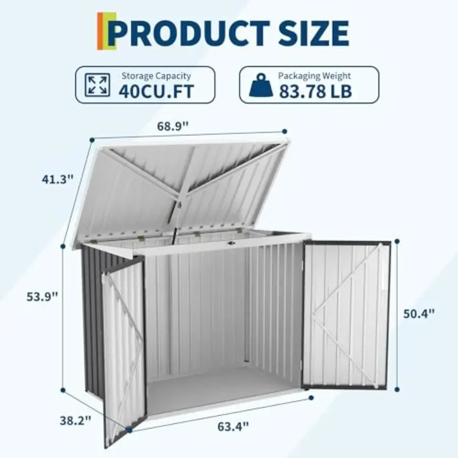 Outdoor Trash Storage Shed for Backyard Use, Galvanized Steel, Charcoal Gray, Weather-resistant with Lock Latch and Sloped Roof
