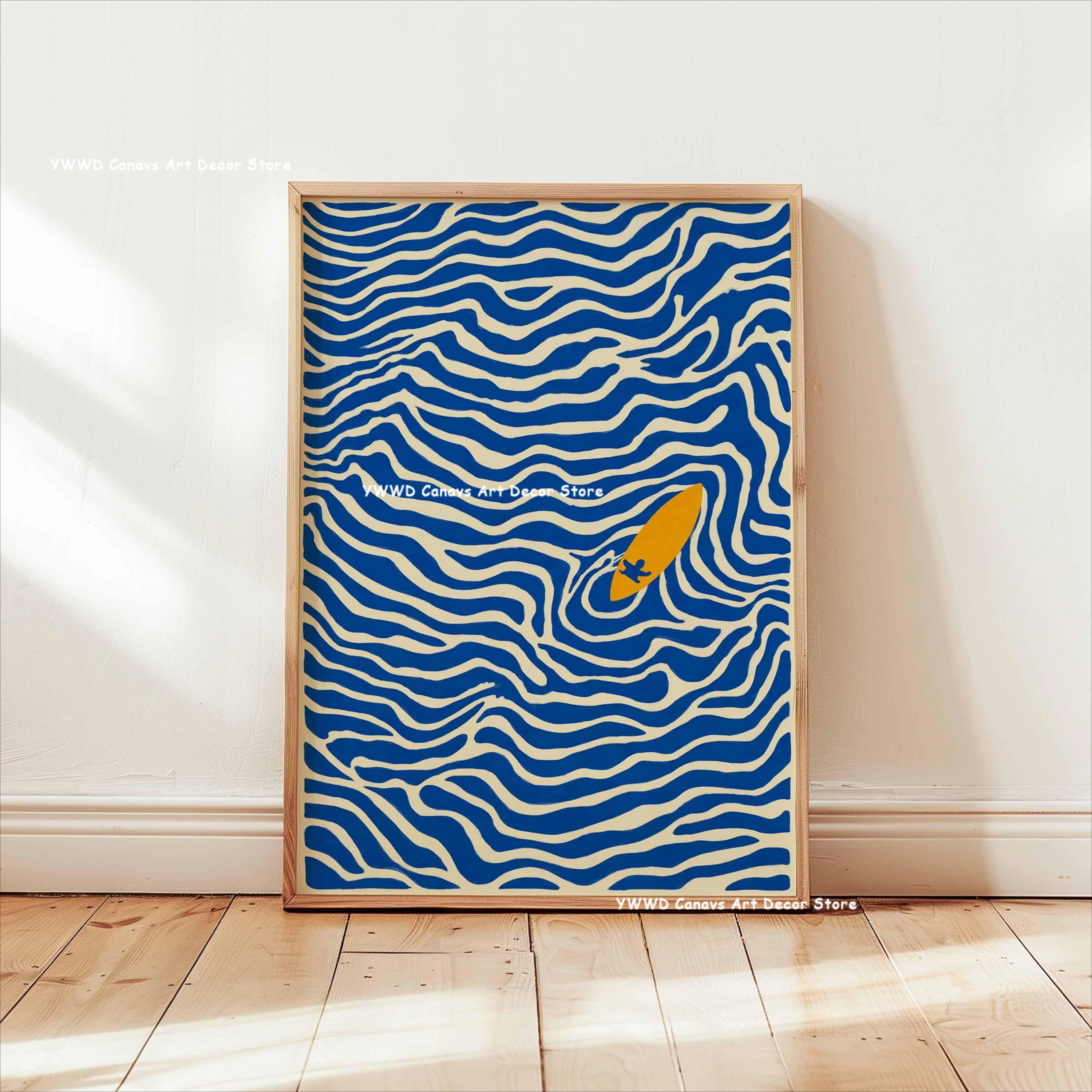 Summer Surfing & Swimming Tiger Animal Canvas Poster Retro Japanese Forest & Koi Fish Zen Water Wall Art Printing for Home Decor