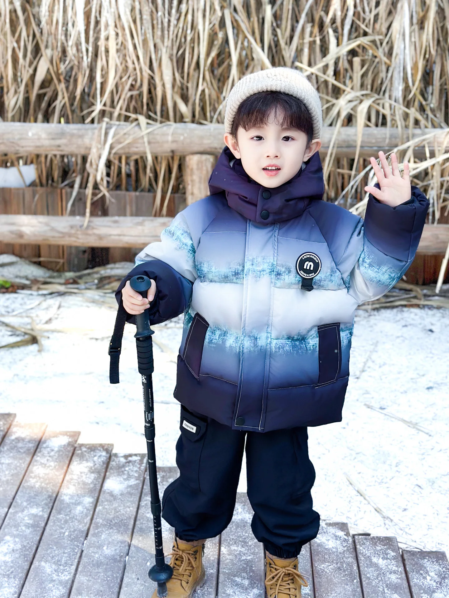 Thickened Fleece Children's Cotton Jacket Autumn Winter Warm Gradient Color Boys' Coat Youthful Trendy Chinese Brand