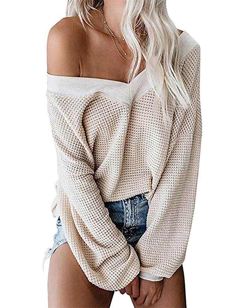 Autumn Women's Long Sleeve Casual Style Acrylic Material 2024 New Fashion V-neck Knitted Loose Pullover Sweater