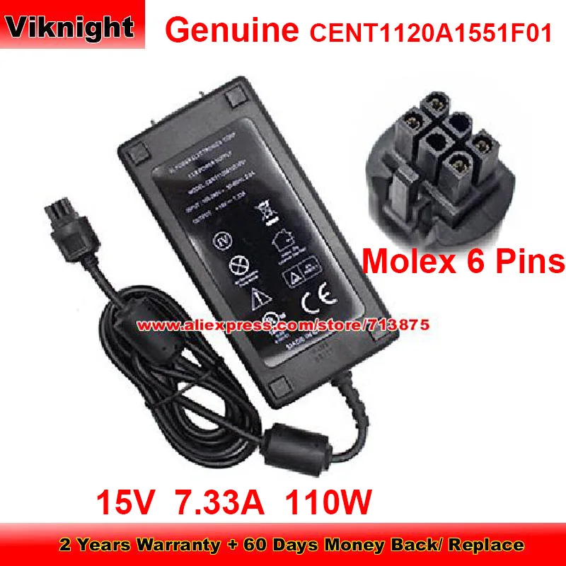 Genuine 110W Charger 15V 7.33A AC Adapter for SL CENT1120A1551F01 with Molex 6 Pins Tip Power Supply