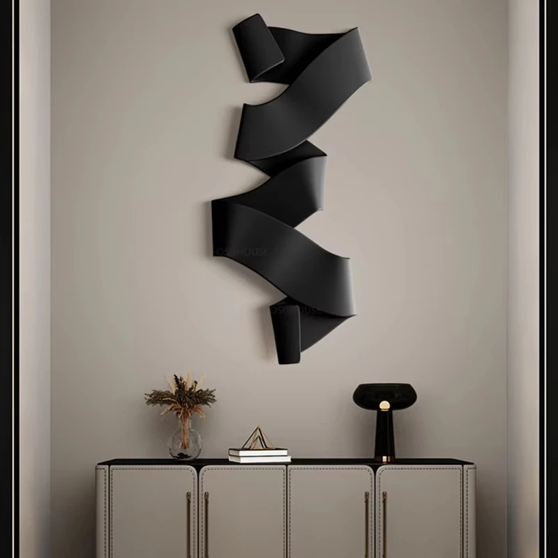 Modern 3D Metal Wall Art Antique Bronze Folded Ribbon Iron Wall Sculpture Luxury Abstract Geometric Wall Hanging Decor for Livin