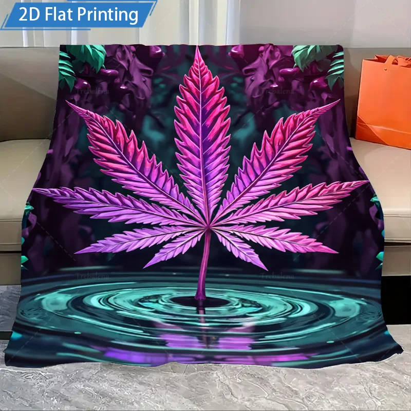1pc Flannel Blanket Psychedelic Pink Weed Leaf Blanket, Water Ripple Design, Vibrant Art Throw for Couch or Bed