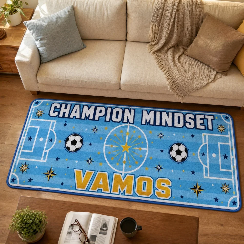 2D Printed Flannel Long Runner Rug  Anti Slip Soft Floor Mat Sports Fan Decor Carpet for Living Room